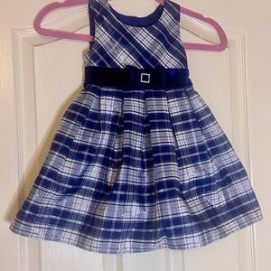 Jona Michelle Blue and White Plaid Dress with Velvet Accent